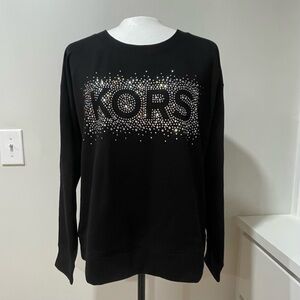 NWT Michael Kors Logo Sweatshirt Black Silver Rhinestones Bling Jet Set Glamour